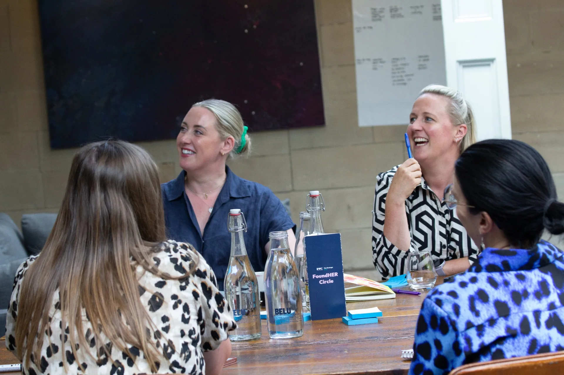 FoundHER Circle members in conversation around the boardroom table at a Strategic Circle peer board day