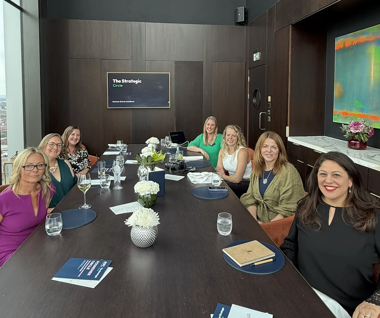 Strategic Circle founders gathered around a luxury boardroom table for a Peer Board Day